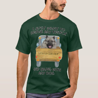 Truck Driving Dog Keeshonden  T-Shirt