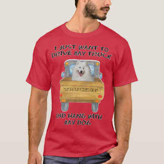 Truck Driving Dog Samoyed  T-Shirt