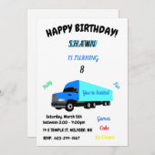 "Truck" Einladung für Kinder zum Geburtstag (Vorne/Hinten)