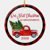 Truck Erste Weihnachten als Großeltern Kariert Keramik Ornament (Hinten)