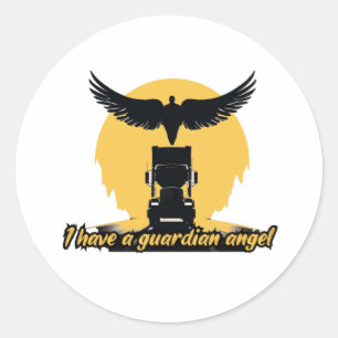 Truck Guardian Angel Protection Faith Road Journey Runder Aufkleber