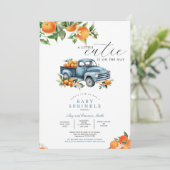Truck Orange Gingham Citrus Baby Shower Einladung (Stehend Vorderseite)