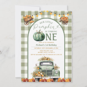 Truck Pumpkin 1. Geburtstag Gingham Autumn Floral Einladung