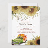 Truck Pumpkin Sunflowers Drive Baby Dusche Einladung (Vorderseite)