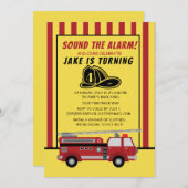 Truck Roter Gelber Streifen Kindergeburt Einladung (Vorne/Hinten)