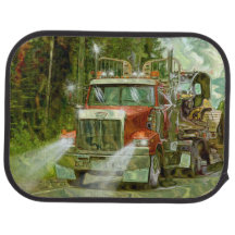 Truck-Transporter, roter Erdbeweger, Lastkraftwage