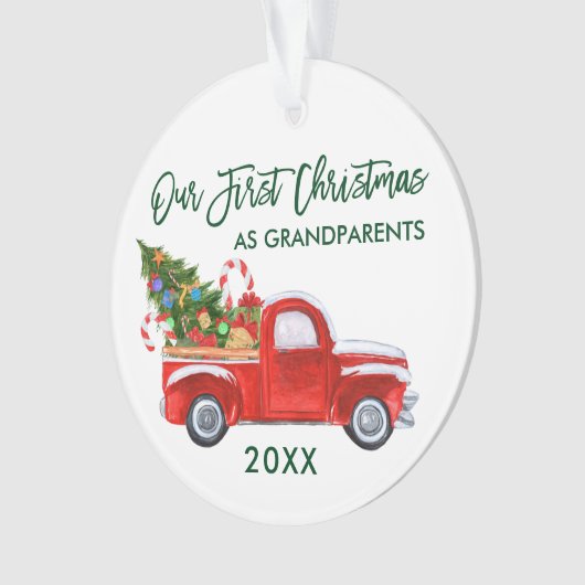 Truck Tree Unsere ersten Weihnachten als Großelter Ornament (Vorderseite)