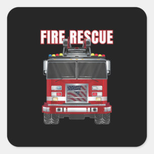 Truck vom American Fire Rescue Firefighter Departm Quadratischer Aufkleber