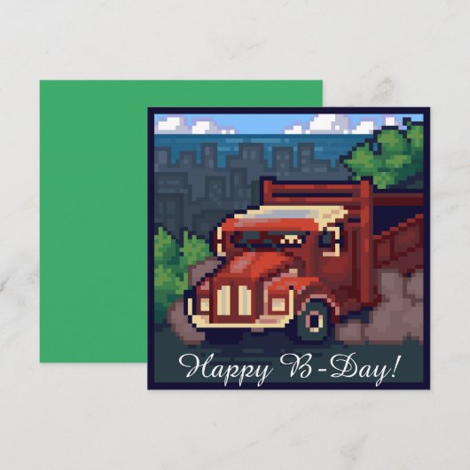 Truck, vrachtwagen, happy b-day pixel art,  karte (Vorne/Hinten)