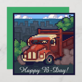 Truck, vrachtwagen, happy b-day pixel art,  karte