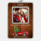 Truck Wood Unser erstes Weihnachtskuchen Foto Rahmen-Ornament Silber (Vorderseite)
