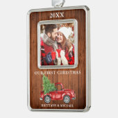 Truck Wood Unser erstes Weihnachtskuchen Foto Rahmen-Ornament Silber (Links)