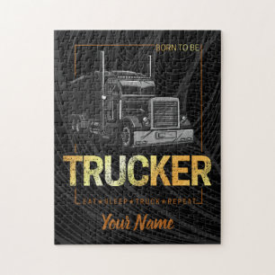 Trucker Born To Be Truck Retro Driver Vintage Puzzle