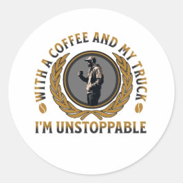 Trucker Coffee Cup Strong Road Power Männchen Runder Aufkleber