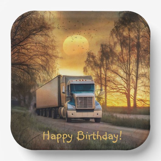 Trucker Happy Birthday Pappteller (Vorderseite)