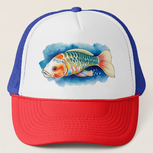 Trucker Hat - Wasserfarben Serie: Koi Fish Truckerkappe (Vorderseite)