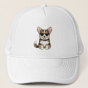 Trucker-Hut-Punk-Corgi in Sonnenbrille Edgy-Hundek Truckerkappe