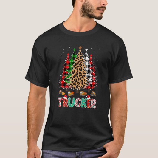 Trucker Leopard Red White Green Plaid Christmas Tr T-Shirt (Vorderseite)