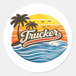 Trucker Retro Sunset Design Runder Aufkleber