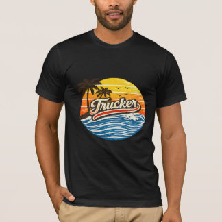 Trucker Retro Sunset Design T-Shirt