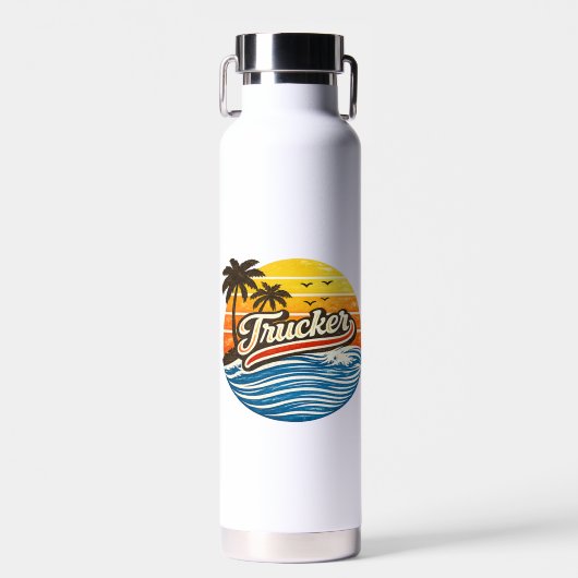 Trucker Retro Sunset Design Trinkflasche (Vorne)