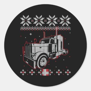 Trucker Ugly Christmas Sweater Truck Fahrer Runder Aufkleber