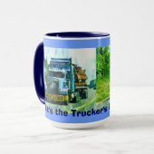 Trucker's Big Rig Blue Truck Pit Stopp Tasse (Vorderseite Links)