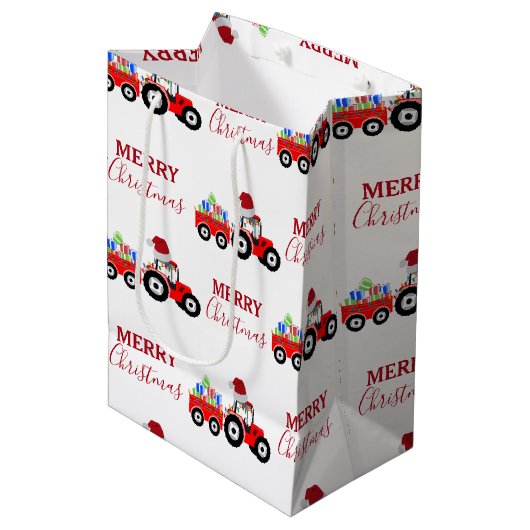 Truckfarm Red Christmas Tractor Mittlere Geschenktüte (Vorderseite Schrägansicht)