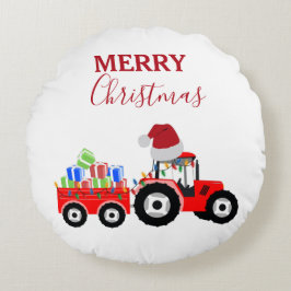 Truckfarm Red Christmas Tractor Rundes Kissen
