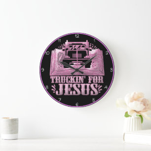 Truckin' Für Jesus: Rosa Glaube Große Wanduhr