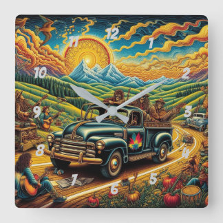 Truckin' - Sun-Kissed Road Trip Quadratische Wanduhr