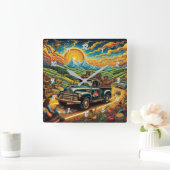Truckin' - Sun-Kissed Road Trip Quadratische Wanduhr (Zuhause)