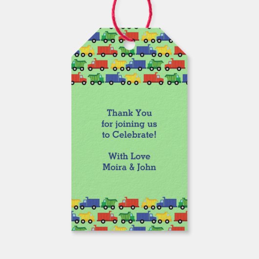 Trucks Baby Shower Geschenkanhänger (Rückseite)