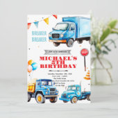 Trucks birthday party theme invitation einladung (Stehend Vorderseite)