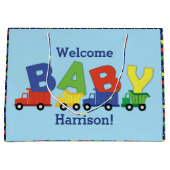 Trucks Boy Baby Shower Construction Niedlich Große Geschenktüte (Vorderseite)