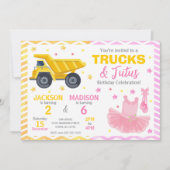 Trucks & Tutus Joint Birthday Invitation Einladung (Vorderseite)