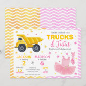 Trucks & Tutus Joint Birthday Invitation Einladung (Vorne/Hinten)