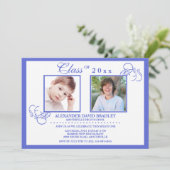 True Blue Foto Abschluss Einladung (Stehend Vorderseite)