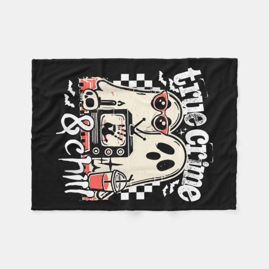True Crime And Chill Funny Halloween, Cute Ghost H Fleecedecke (Vorderseite (Horizontal))