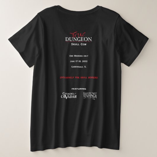 True Dungeon - Skull Con - Ladys Black Scoop Große Größe T-Shirt (Design Rückseite)