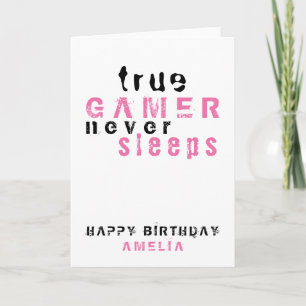 True Gamer Pink Typografy Gamer Girl Birthday Karte