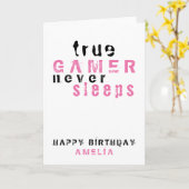 True Gamer Pink Typografy Gamer Girl Birthday Karte (Gelbe Blume)