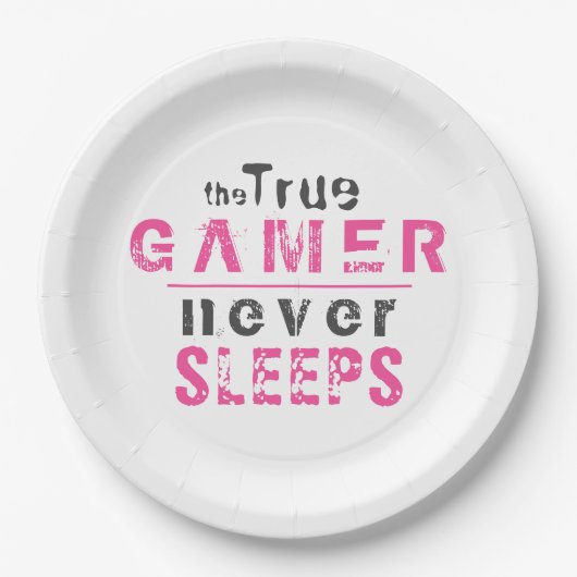 True Gamer schläft niemals Pink Typografy Gamer Pappteller (Vorderseite)