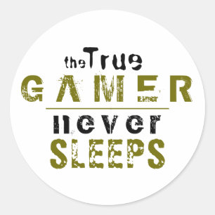 True Gamer schläft niemals Typografy Gamer Runder Aufkleber