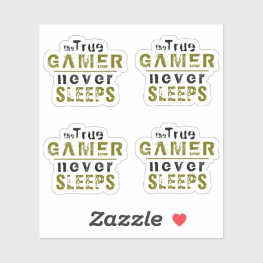 True Gamer schläft niemals Typografy Gamer Sticker (Blatt)