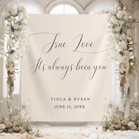 True Love Elegant Script Wedding Backdrop Banner Wandteppich