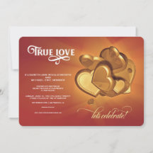True Love Gold Hearts Wedding Einladung (V5)