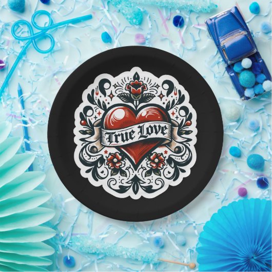 True Love Heart Tattoo Aufkleber Hochzeit Verlobun Pappteller (Party)