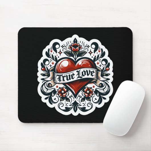 True Love Heart Tattoo Sticker Style Artistic Mousepad (Mit Mouse)