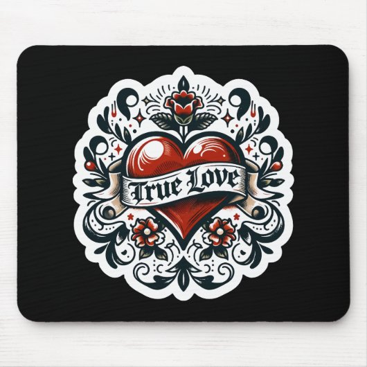 True Love Heart Tattoo Sticker Style Artistic Mousepad (Vorne)